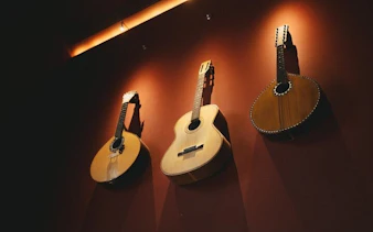 Guitars on display at Mesa de Frades Chapel, Lisbon for Portuguese dinner and Fado show.