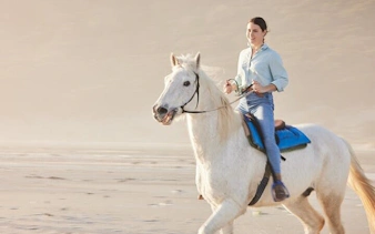 Horseback riding along the beach in Hurghada during Desert and Red Sea tour.