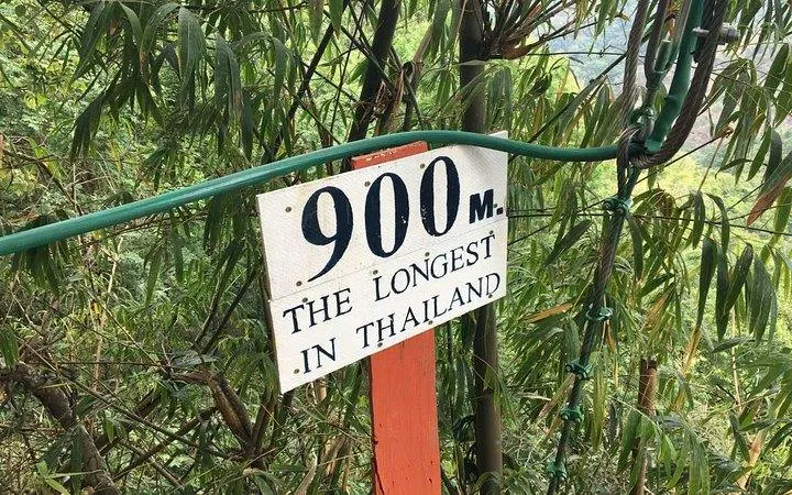 Longest zipline sign in Thailand, 900 meters, Chiang Mai jungle.