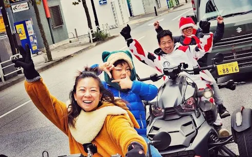 Can-am Ryker riders enjoying a tour in Asakusa, Tokyo, with festive attire.