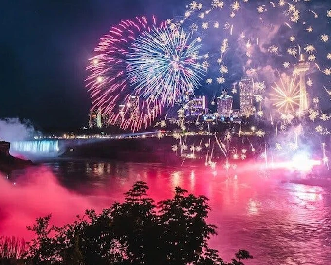 Niagara Falls USA Night Walking Tour with Illuminated Views and Seasonal Fireworks