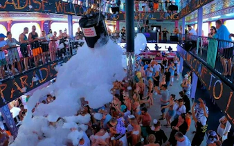 Pirate-themed boat party with foam and dancing, Alanya, free drinks included.