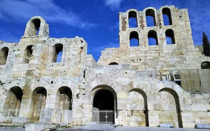 Odeon of Herodes Atticus stone theater facade on Athens Greek Mythology Walking Tour.