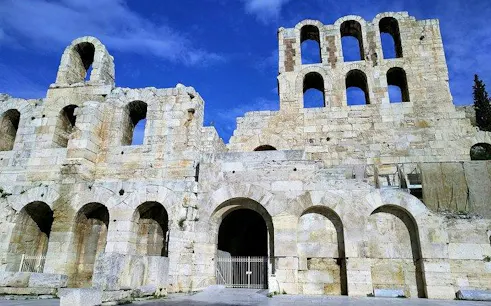 Odeon of Herodes Atticus stone theater facade on Athens Greek Mythology Walking Tour.