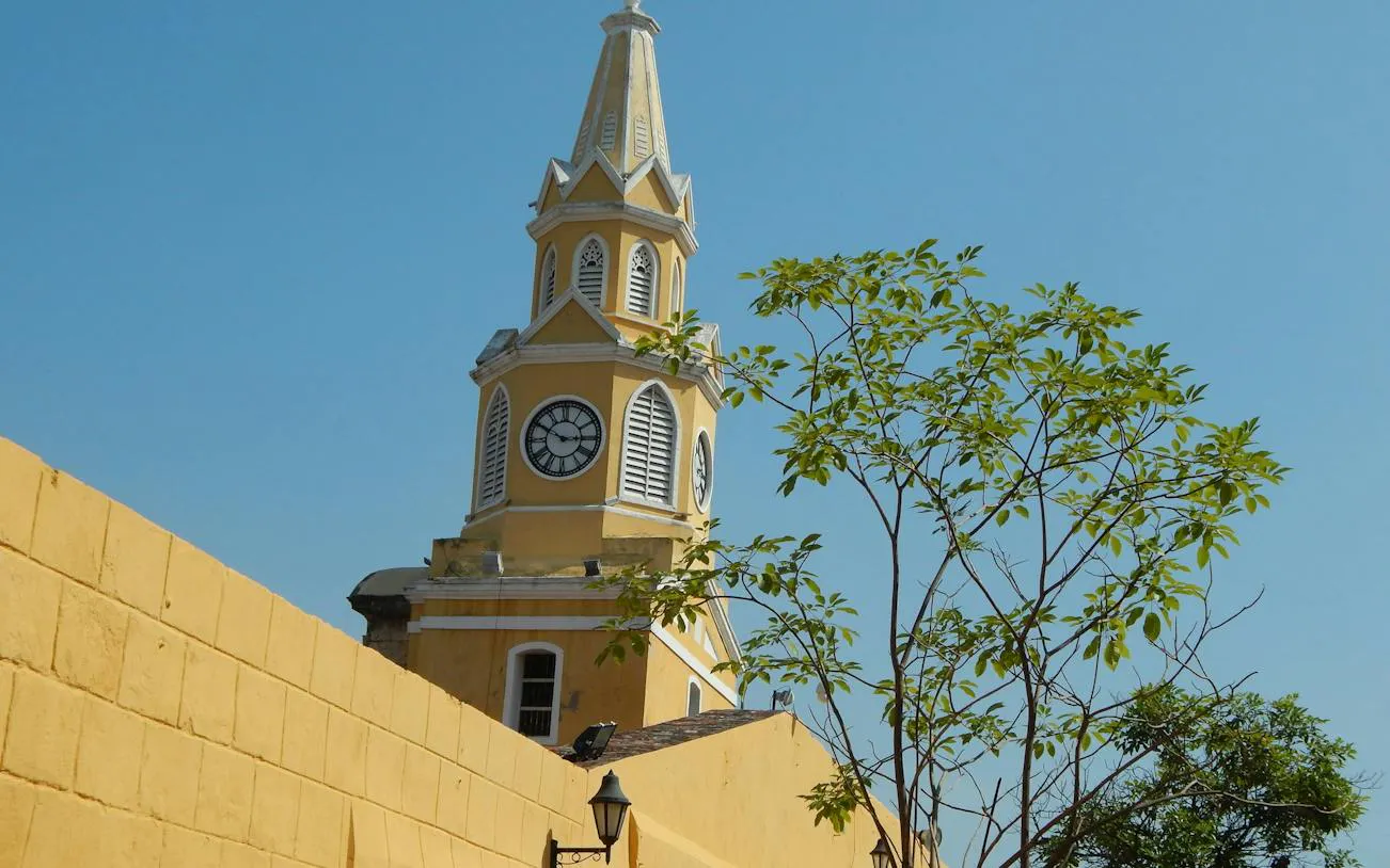 Clock tower in Cartagena Walled City, part of self-guided audio walking tour.