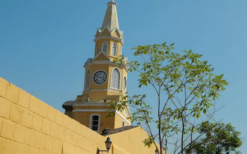 Clock tower in Cartagena Walled City, part of self-guided audio walking tour.