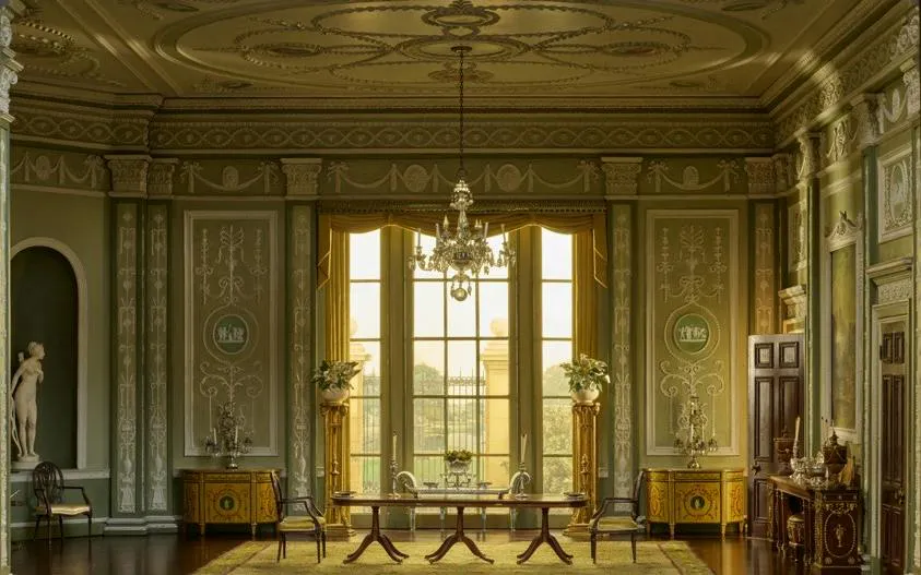 Elegant interior room at the Art Institute of Chicago with ornate decor and large windows.