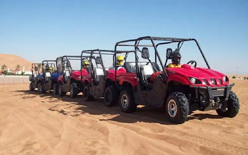 Buggies lined up for a family safari in Echo Valley, Sharm El Sheikh desert.