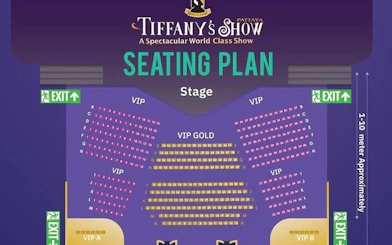 Seating plan for Tiffany's Cabaret Show in Pattaya, highlighting VIP and VIP Gold sections.