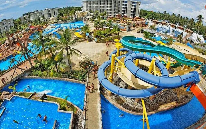 Water slides and pools at Splash Jungle Water Park, Phuket.