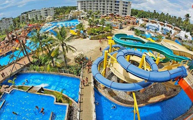 Water slides and pools at Splash Jungle Water Park, Phuket.