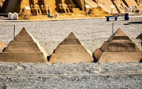 Sand sculptures of pyramids at Sand City Museum, Hurghada.