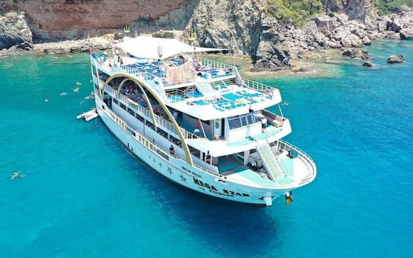 From Antalya to Kemer Mega Star Boat Trip Lunch & Hotel pick up