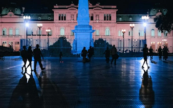 Plaza de Mayo at night with Casa Rosada illuminated, Buenos Aires.
