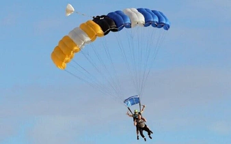 Paragliding over Atlas Mountains and Lake, Marrakesh.