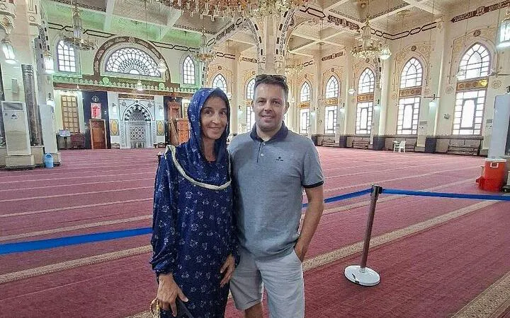 Visitors inside a mosque in Hurghada during a private guided tour.