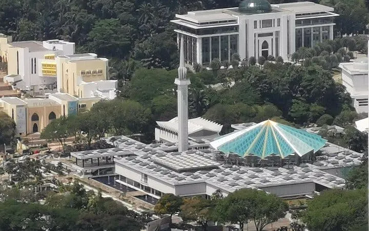 National Mosque of Malaysia with its blue and green roof in Kuala Lumpur, part of Batu Caves tour.