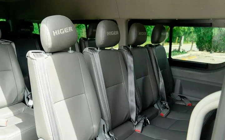 Interior of a private airport transfer van with seating, Punta Cana.