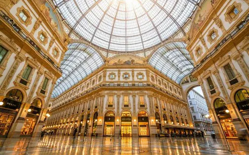 Galleria Vittorio Emanuele II interior, Milan, Italy, part of 10-day Alps tour.