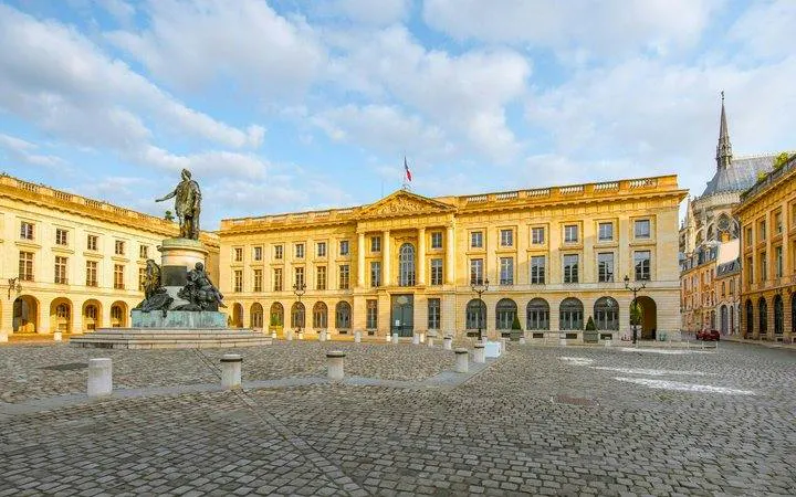 Statue in front of Palais de Justice, Reims, on a self-guided audio walking tour.