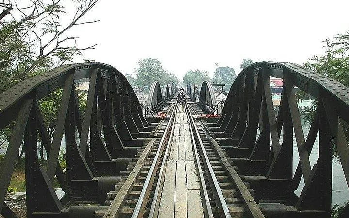 Bridge on the River Kwai railway tracks, Bangkok tour.