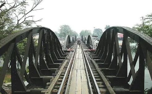 Bridge on the River Kwai railway tracks, Bangkok tour.