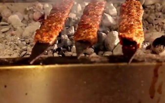 Grilled kebabs on skewers over charcoal, part of Turkish cuisine tour in Eastern Turkey.