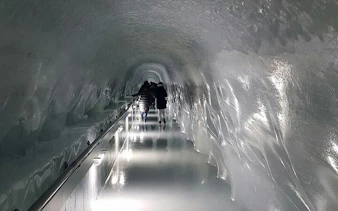 Walking through the ice tunnel at Jungfraujoch, Top of Europe, Switzerland.