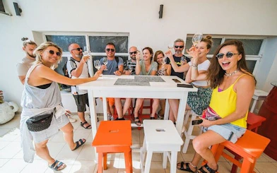 Group enjoying wine tasting on Korcula wine tour at a local winery.