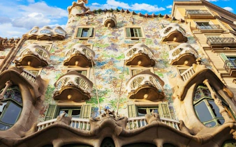 Casa Batlló facade in Barcelona on a sunny day.