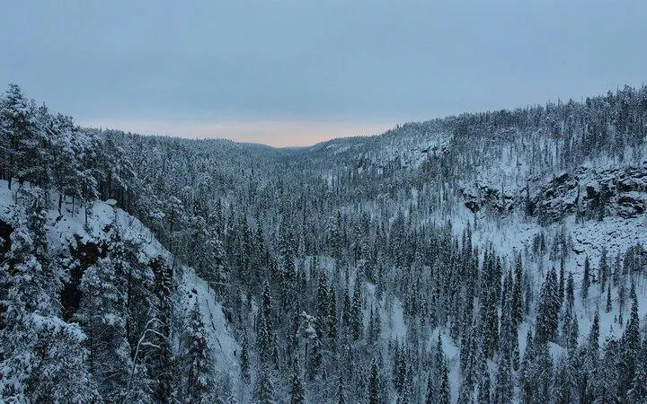 Korouoma Canyon covered in snow during winter, Rovaniemi, Finland.