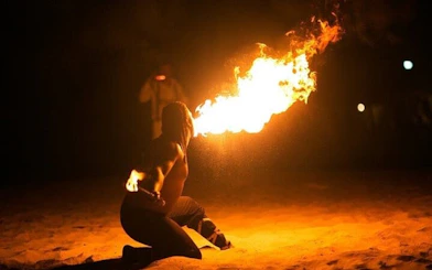 Fire performer at Chez Ali Folklore Show, Marrakesh.