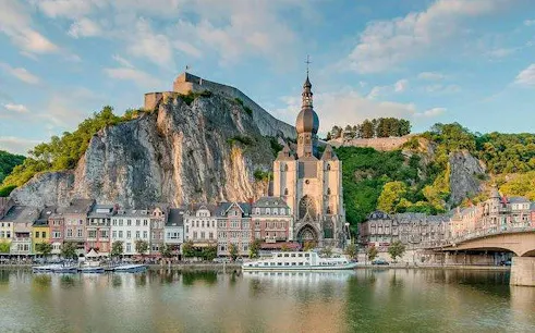 Dinant's Collegiate Church and Citadel by the Meuse River, part of the Luxembourg and Dinant day trip.