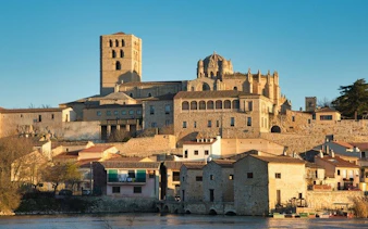 Zamora Cathedral and cityscape viewed from the Duero River, Spain.