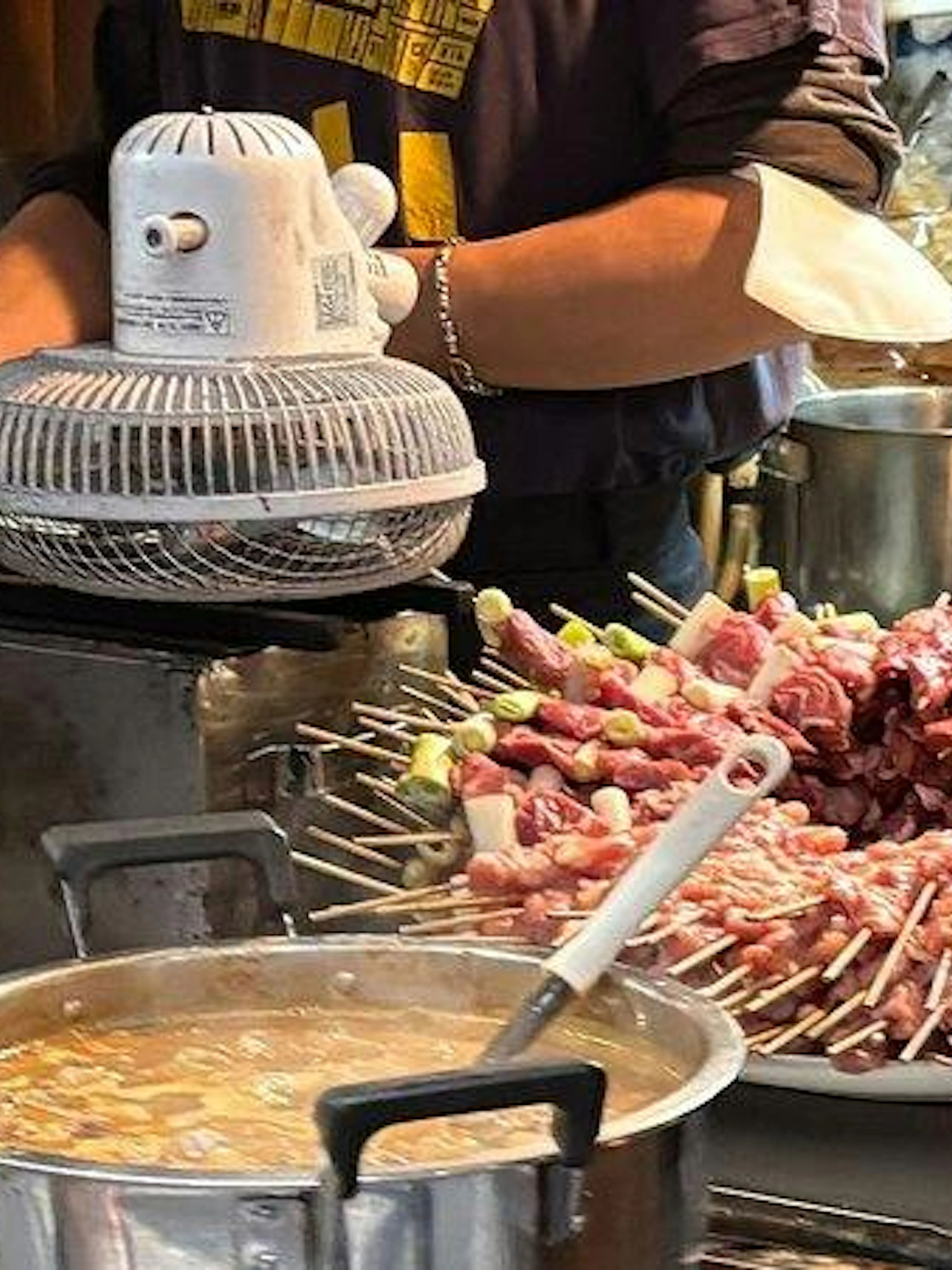 Skewers being grilled at a local eatery in Shinjuku, Tokyo during a guided food tour.