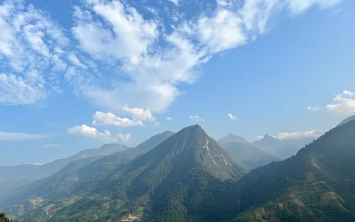 Sapa mountains under blue sky, view from Cat Cat Village, Vietnam.