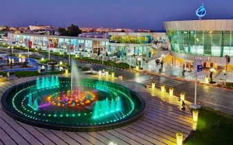 Fountain with colorful lights at Culturama, Sharm El Sheikh, during a private city tour.