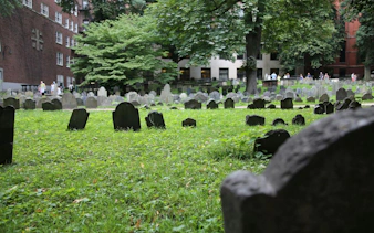 Historic gravestones at Granary Burying Ground on the Boston Freedom Trail.
