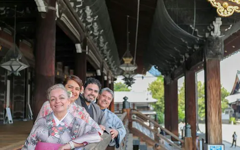 Tourists in traditional attire at Sensoji Temple, Asakusa, Tokyo.
