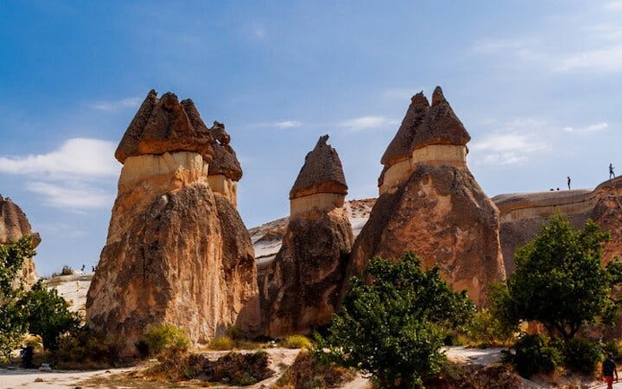 Cappadocia rock formations under blue sky during private museum tour.