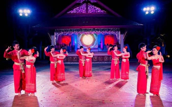 Traditional Lanna dancers performing at Khum Khantoke in Chiang Mai.
