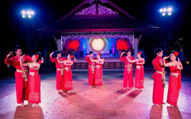Traditional Lanna dancers performing at Khum Khantoke in Chiang Mai.