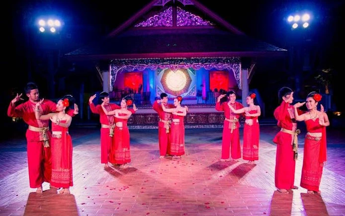 Traditional Lanna dancers performing at Khum Khantoke in Chiang Mai.