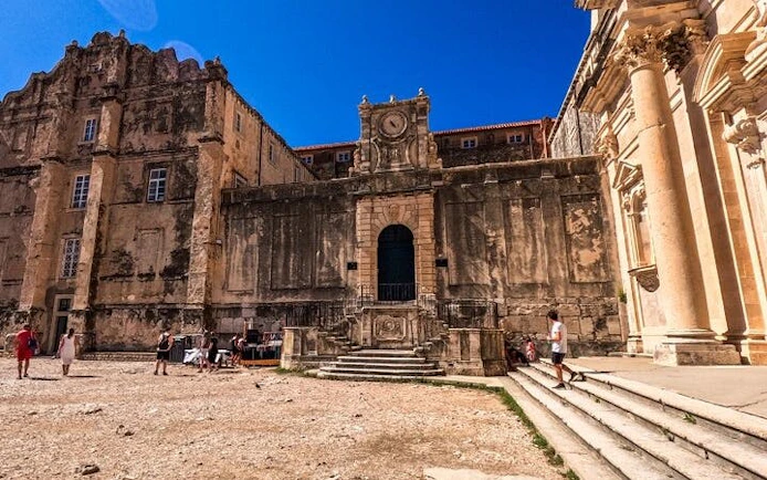 Dubrovnik historic building facade on self-guided walking tour route.
