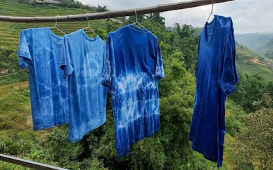 Indigo-dyed shirts drying at Sapa Indigo Dyeing Workshop, Ta Van Village, Sa Pa.
