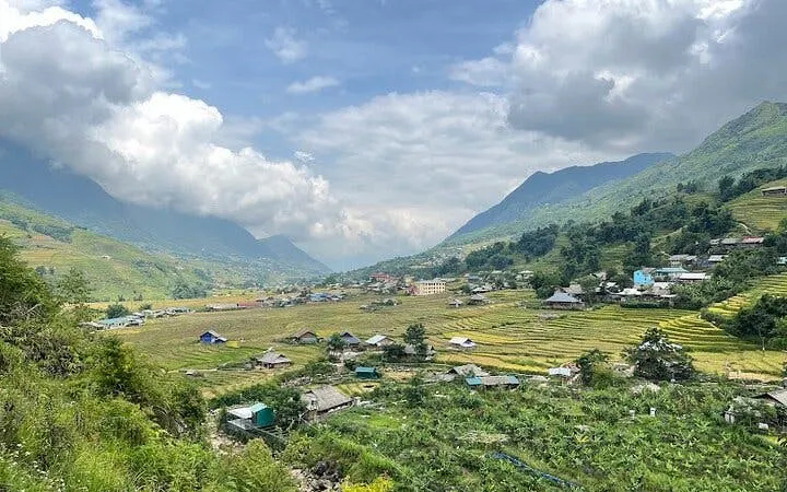 Sapa valley view with rice terraces and village houses, Cat Cat Village, Vietnam.