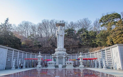 Buddha statue at Bongeunsa Temple in Seoul during Gangnam walking tour.