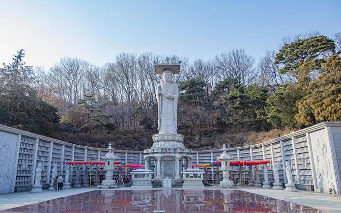 Buddha statue at Bongeunsa Temple in Seoul during Gangnam walking tour.