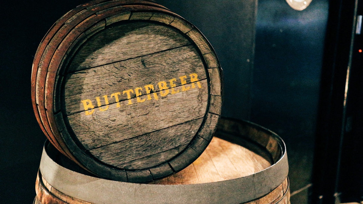 Butterbeer barrel at Harry Potter Studio Tour.