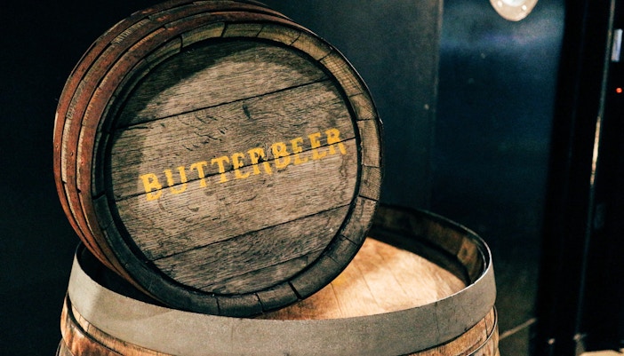 Harry Potter Studio tour showcasing themed food and drink displays.